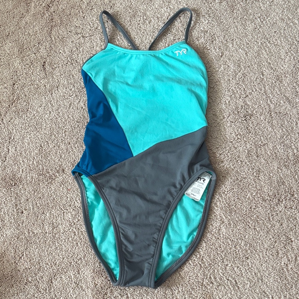 TYR Aqua and Gray Colorblock Swimsuit